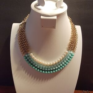 Cara 4 Strand Goldtone and Faux Pearl Faux Stone Beaded Necklace